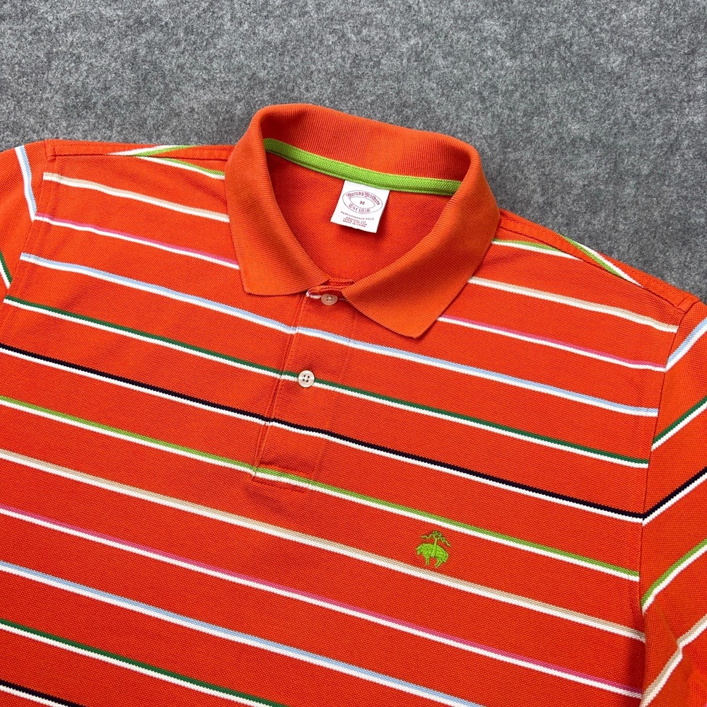 Brooks Brothers Polo Shirt‎ Mens Medium Orange Striped Original Fit Performance